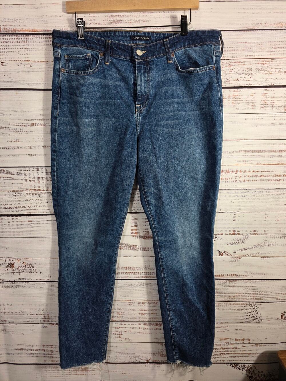 Lucky Brand Women's Jeans 14 Medium Wash Raw Hem Skinny Stretch Denim